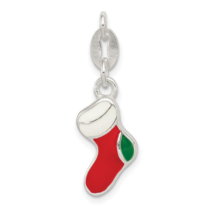 Sterlingsilber Poliert Emaille Weihnachten Stocking Charm