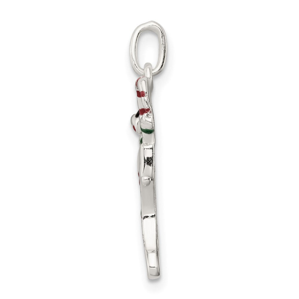 Sterlingsilber Poliert Emaille Weihnachten Stocking Anhänger