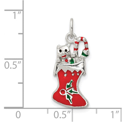 Sterlingsilber Poliert Emaille Weihnachten Stocking Anhänger