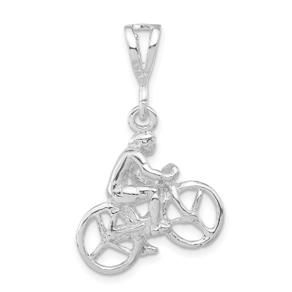 Sterlingsilber 3-d Poliert Cyclist auf Bicycle Anhänger