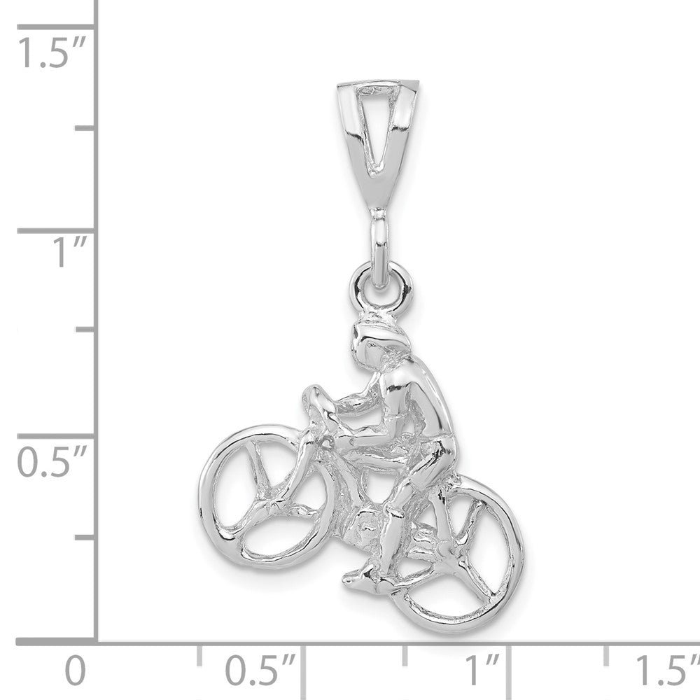 Sterlingsilber 3-d Poliert Cyclist auf Bicycle Anhänger
