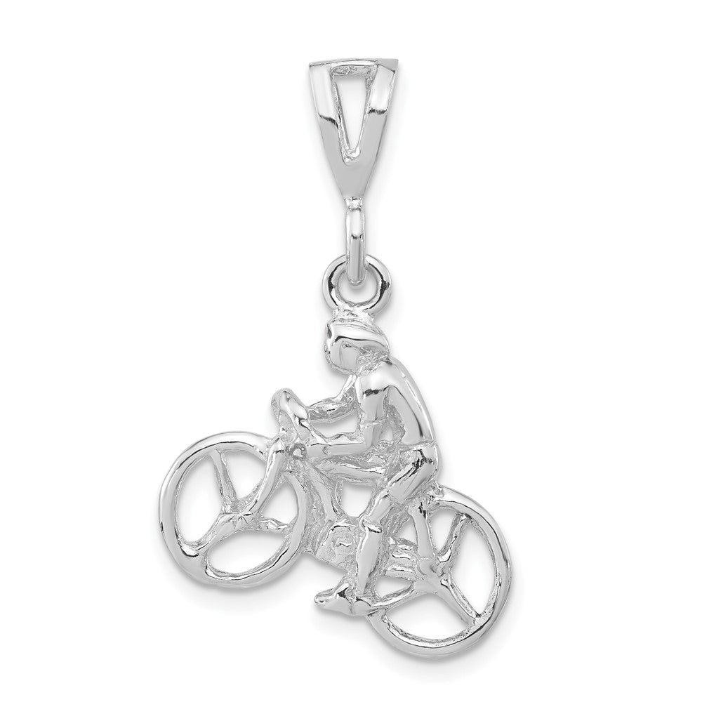Sterlingsilber 3-d Poliert Cyclist auf Bicycle Anhänger