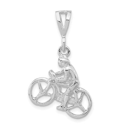 Sterlingsilber 3-d Poliert Cyclist auf Bicycle Anhänger