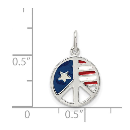 Sterlingsilber Poliert Emaille American Flag Frieden Zeichen Anhänger