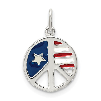 Sterlingsilber Poliert Emaille American Flag Frieden Zeichen Anhänger