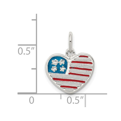 Sterlingsilber Poliert Emaille American Flag Herz Anhänger