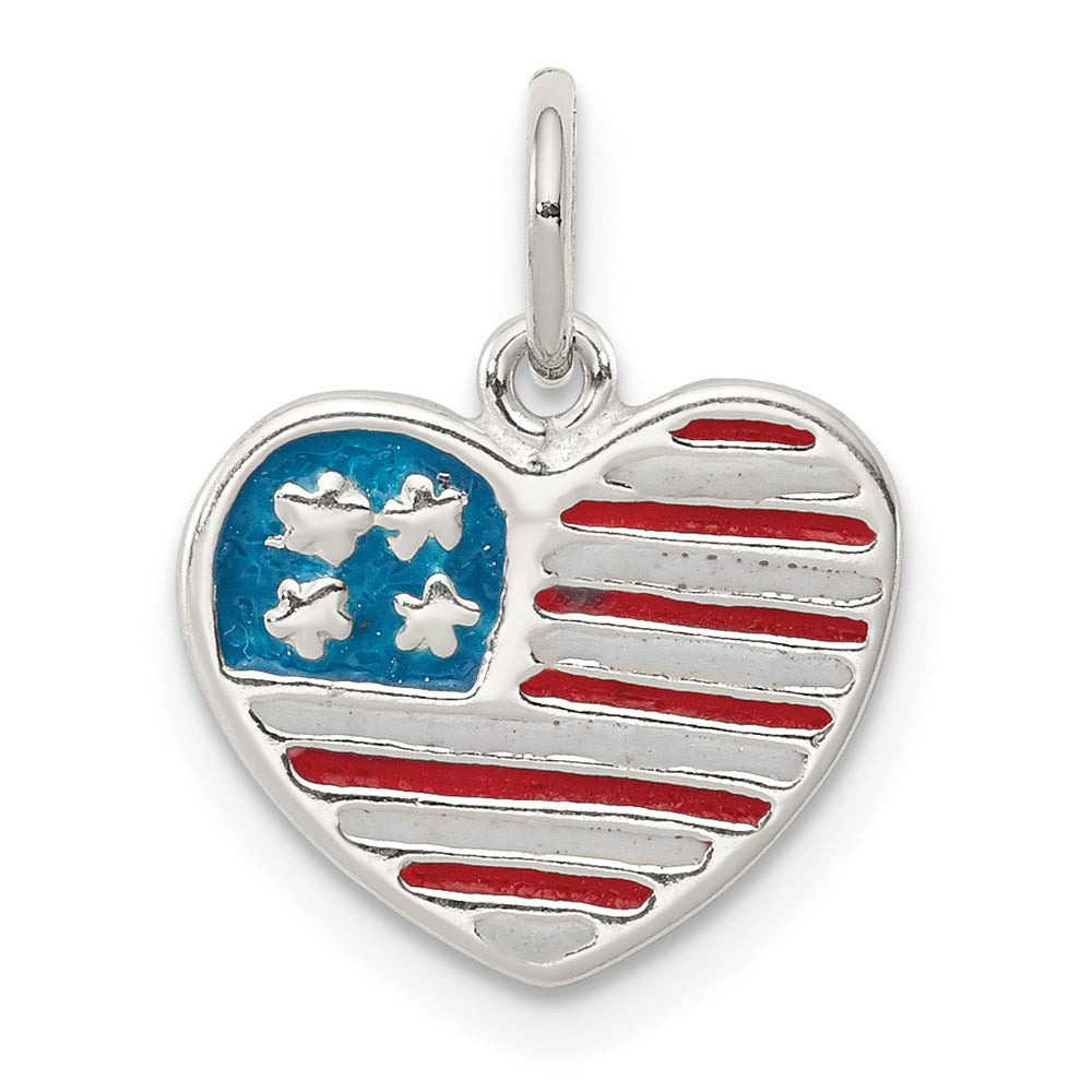 Sterlingsilber Poliert Emaille American Flag Herz Anhänger