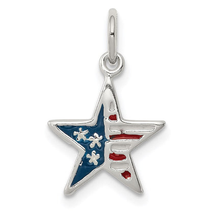 Sterlingsilber Poliert Emaille American Flag Stern Anhänger