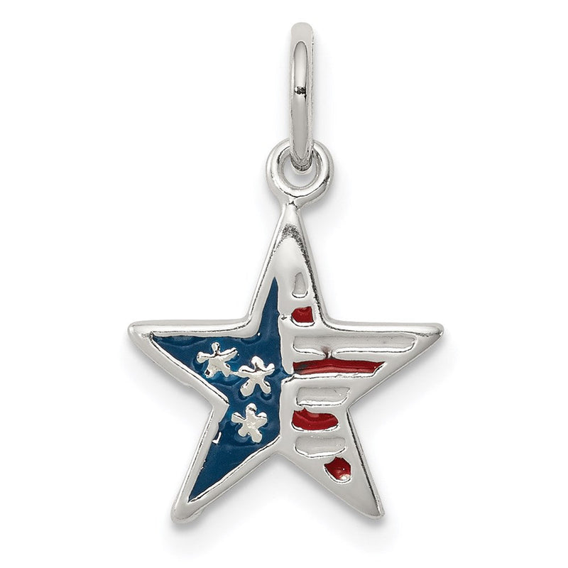 Sterlingsilber Poliert Emaille American Flag Stern Anhänger