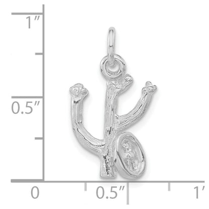 Sterlingsilber 3-d Poliert Cactus mit Rad Anhänger