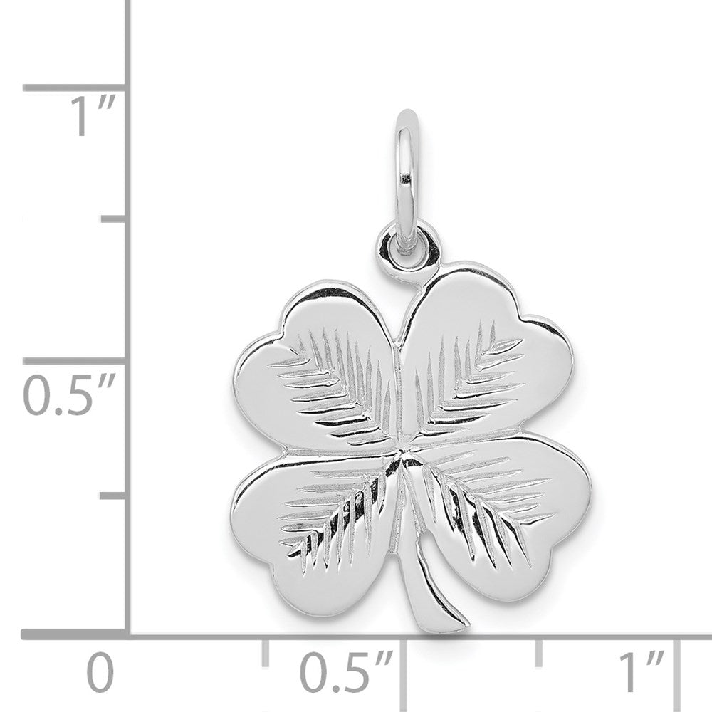 Sterlingsilber Rhodiniert Poliert/textured 4 Blatt Klee Anhänger