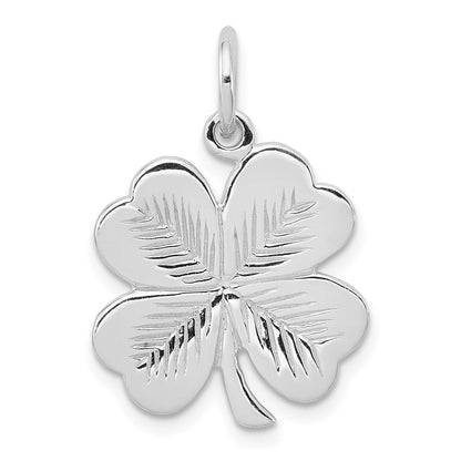Sterlingsilber Rhodiniert Poliert/textured 4 Blatt Klee Anhänger