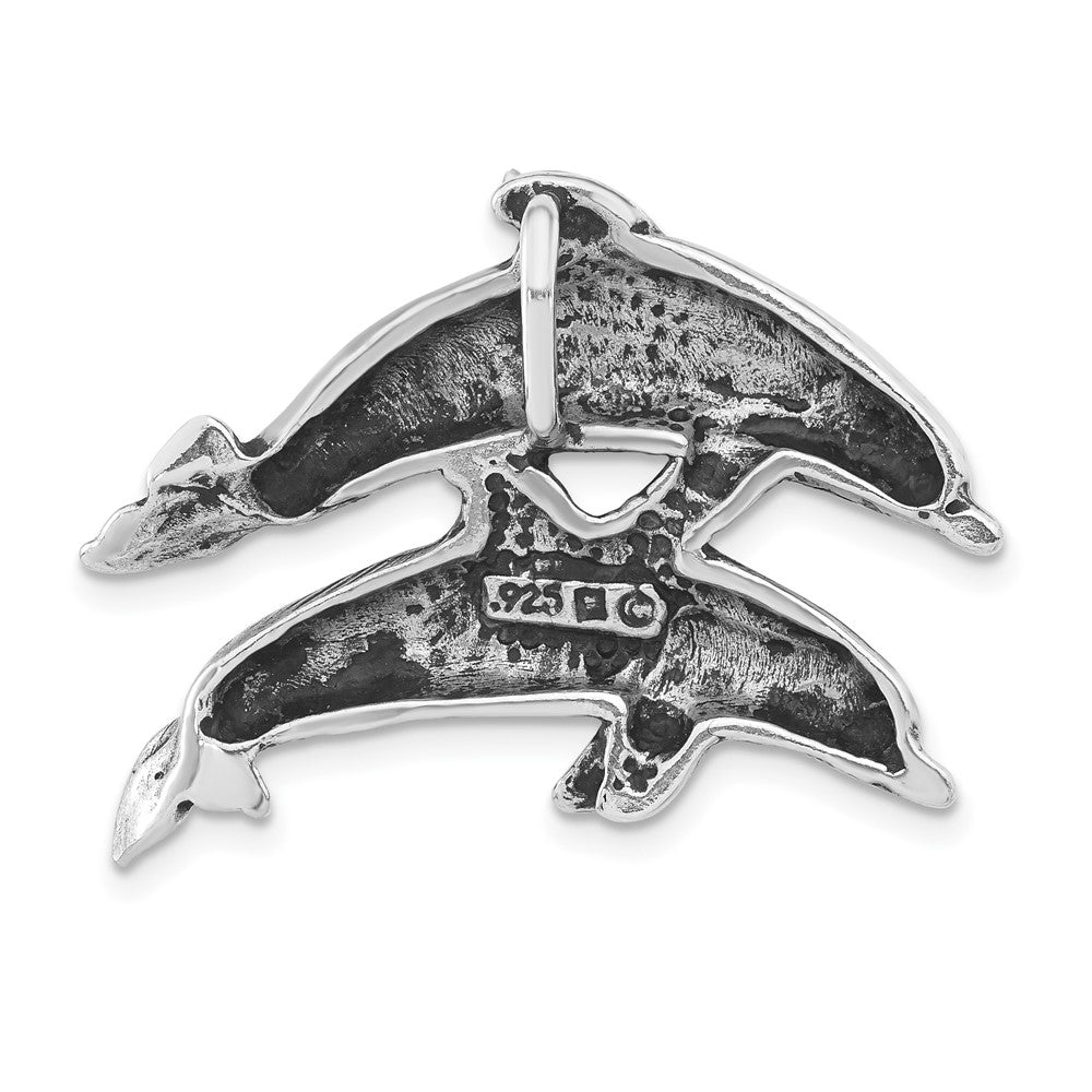 Sterlingsilber Antikisiert & Strukturiert Dolphins Kette Anhänger