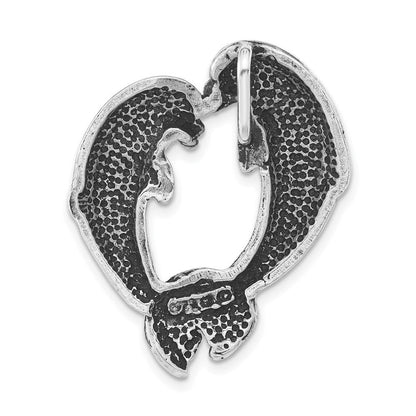 Sterlingsilber Poliert & Antikisiert Delfin Herz Kette Anhänger