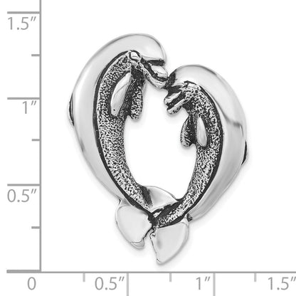 Sterlingsilber Poliert & Antikisiert Delfin Herz Kette Anhänger