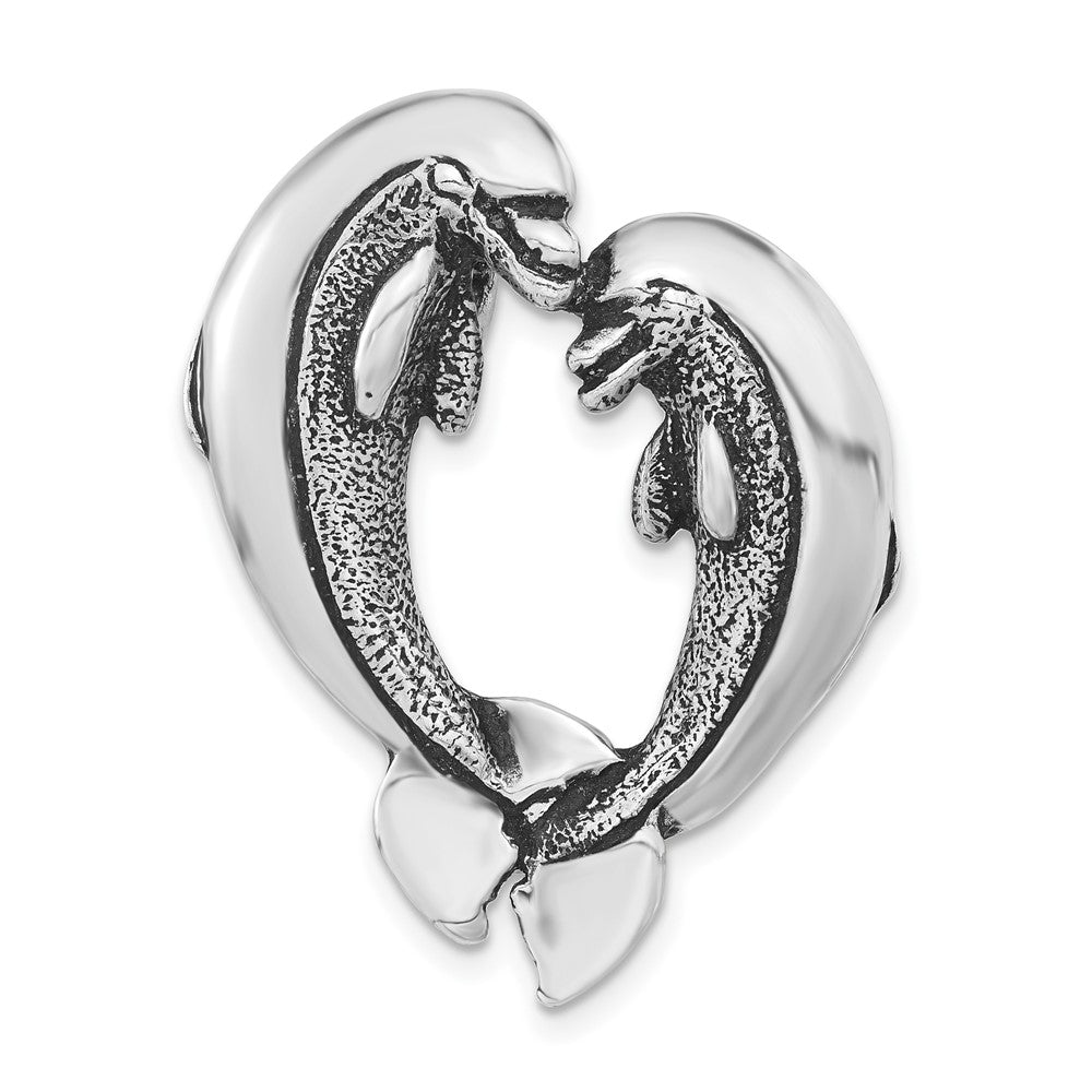 Sterlingsilber Poliert & Antikisiert Delfin Herz Kette Anhänger