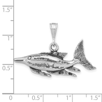 Sterlingsilber Poliert Antikisiert & Strukturiert Fisch Anhänger