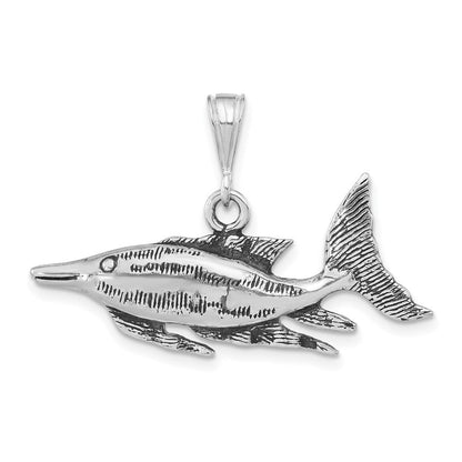 Sterlingsilber Poliert Antikisiert & Strukturiert Fisch Anhänger
