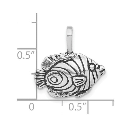 Sterlingsilber Antikisiert & Strukturiert Kreisförmig Striped Fisch Kette Anhänger