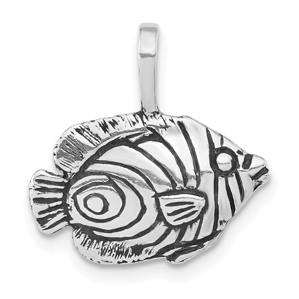 Sterlingsilber Antikisiert & Strukturiert Kreisförmig Striped Fisch Kette Anhänger