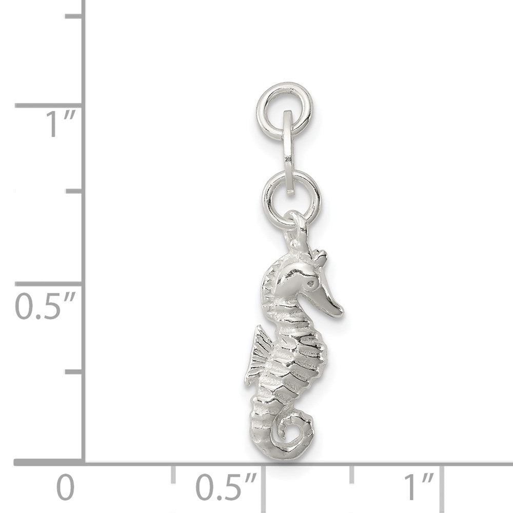 Sterlingsilber Poliert und Strukturiert Seepferdchen Charm