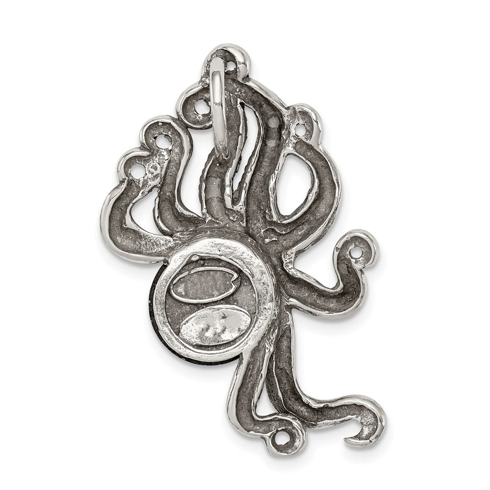 Sterlingsilber Antikisiert & Strukturiert Octopus mit Rot Stein Kette Anhänger