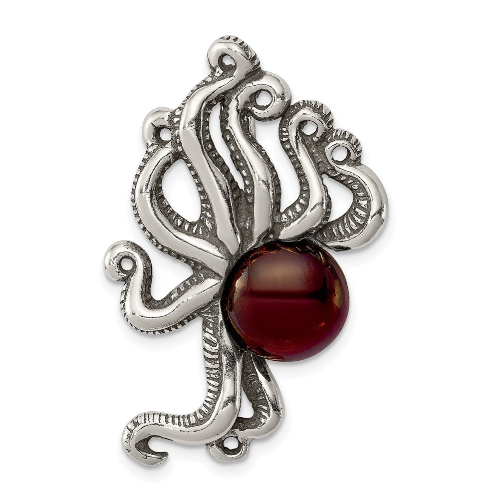Sterlingsilber Antikisiert & Strukturiert Octopus mit Rot Stein Kette Anhänger