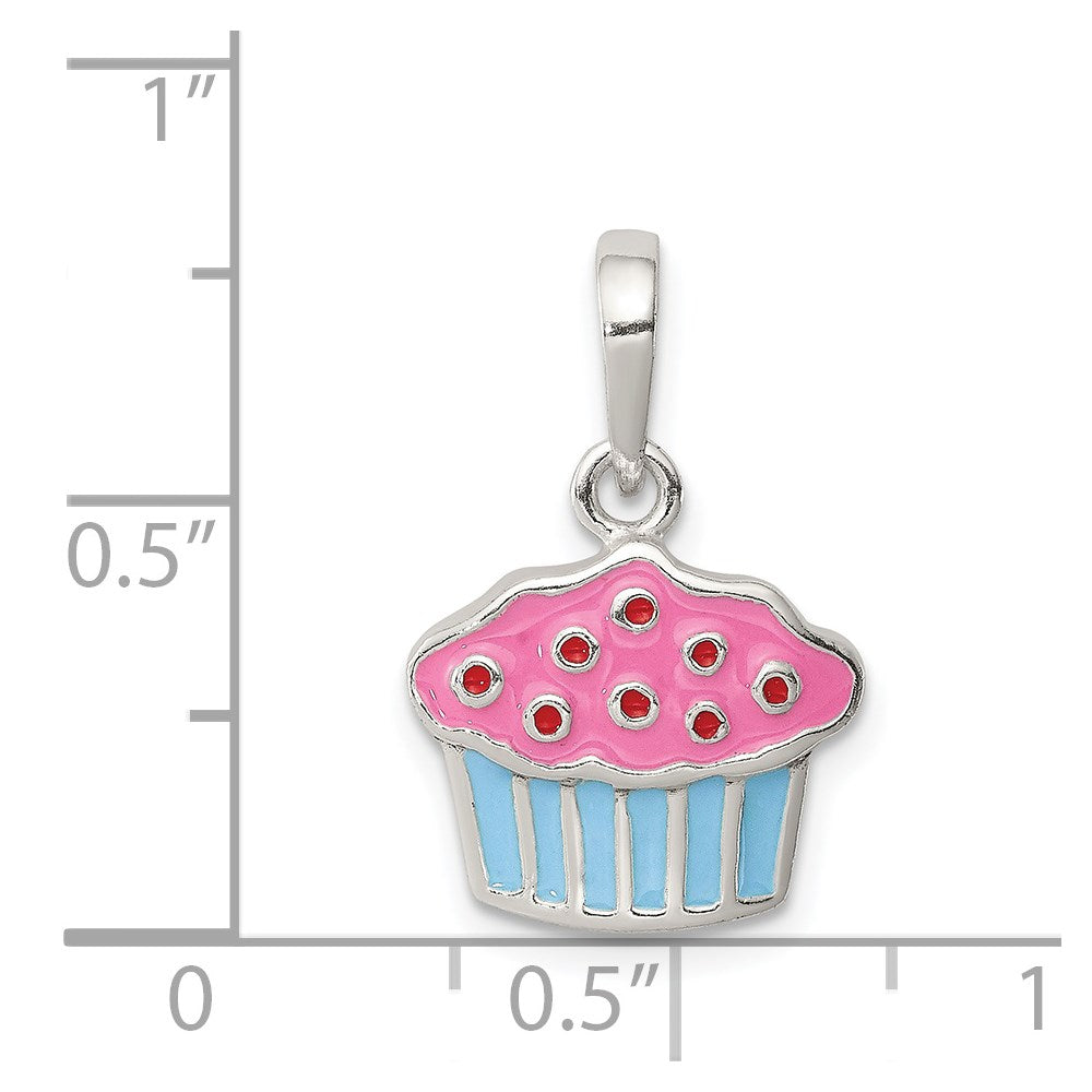 Sterlingsilber Poliert Emaille Cupcake Kind Anhänger