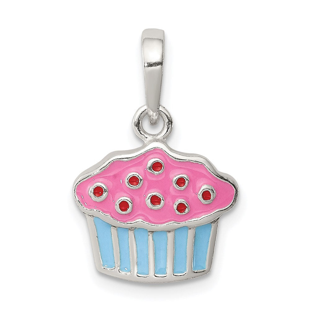 Sterlingsilber Poliert Emaille Cupcake Kind Anhänger