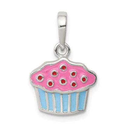 Sterlingsilber Poliert Emaille Cupcake Kind Anhänger