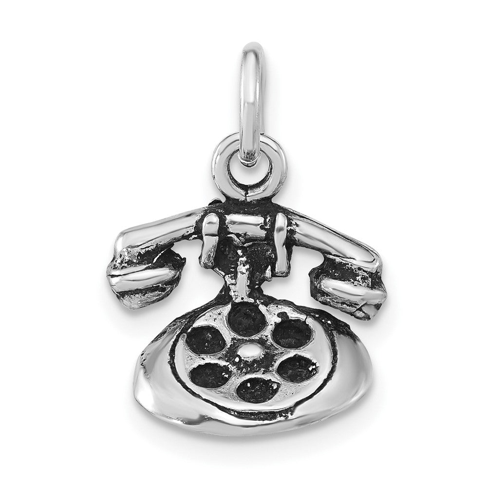 Sterlingsilber Antikisiert & Strukturiert 3-d Telephone Anhänger