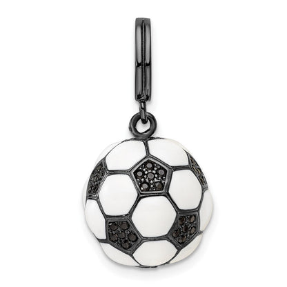 Sterlingsilber Rhodiniert & Zirkonia 3d Fußball Kugel Anhänger
