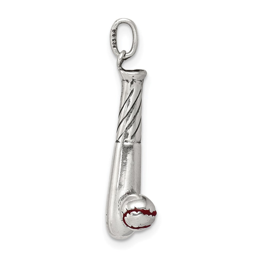 Sterlingsilber Poliert und Antikisiert Emaille Bat Kugel Charm