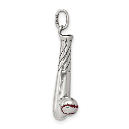 Sterlingsilber Poliert und Antikisiert Emaille Bat Kugel Charm