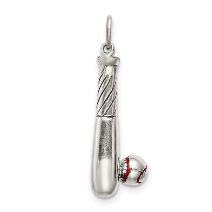 Sterlingsilber Poliert und Antikisiert Emaille Bat Kugel Charm