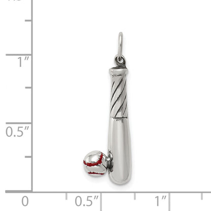 Sterlingsilber Poliert und Antikisiert Emaille Bat Kugel Charm