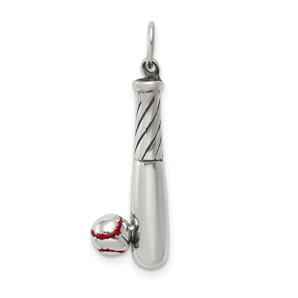 Sterlingsilber Poliert und Antikisiert Emaille Bat Kugel Charm