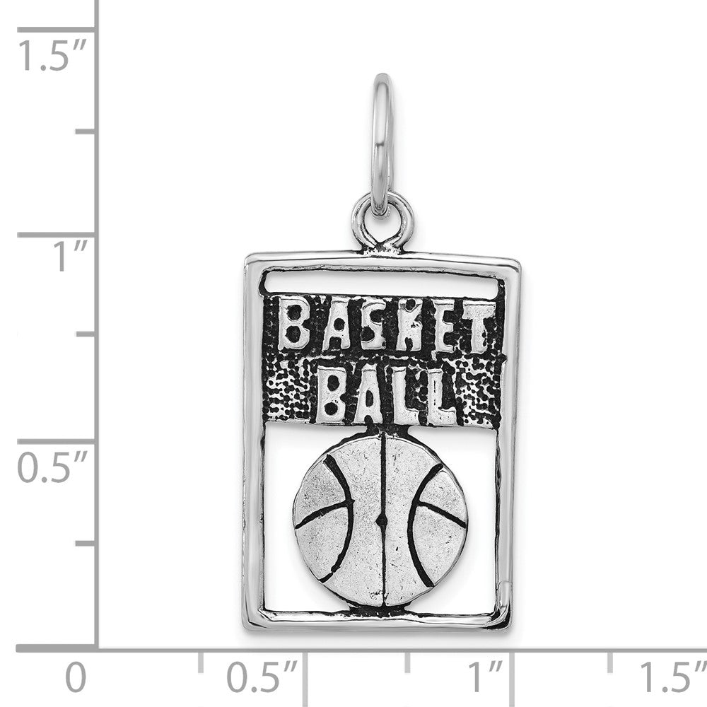 Sterlingsilber Antikisiert Basketball Rechteck Anhänger