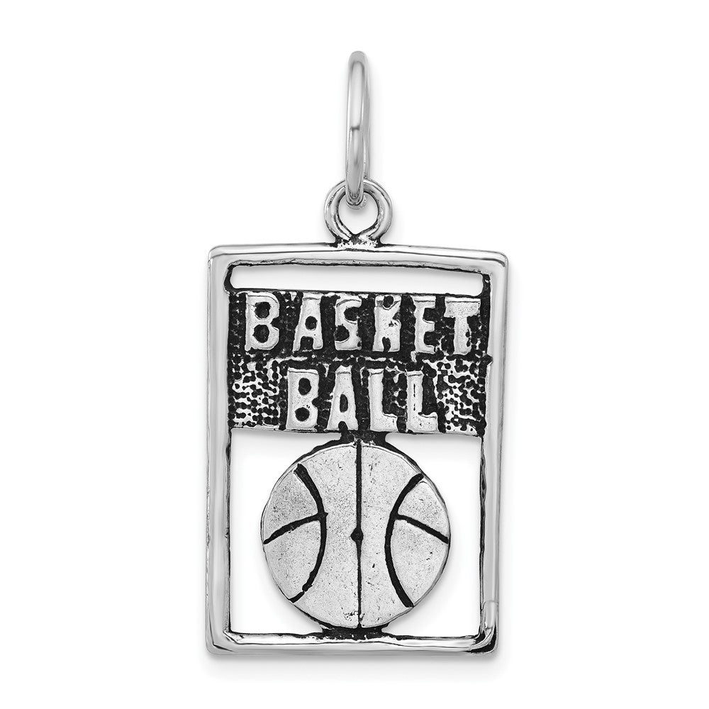 Sterlingsilber Antikisiert Basketball Rechteck Anhänger