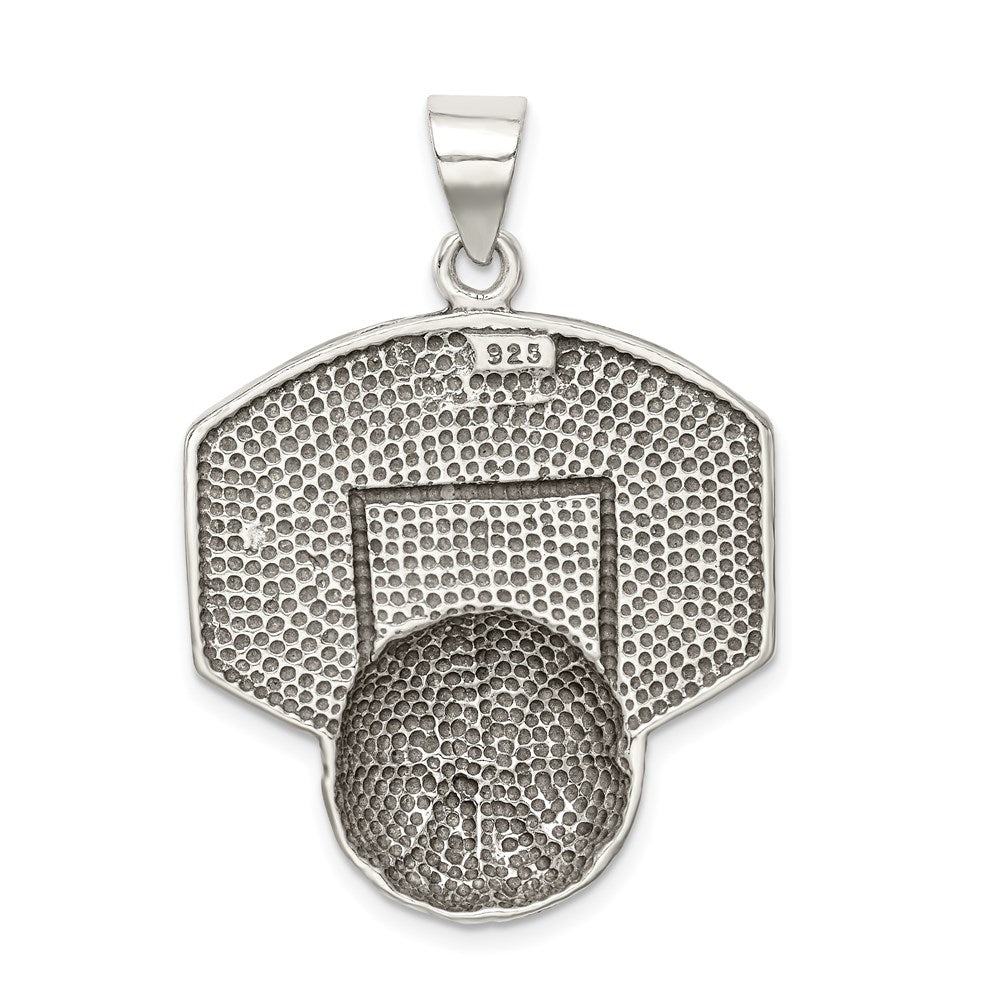 Sterlingsilber Antikisiert & Strukturiert Basketball mit Backboard Anhänger