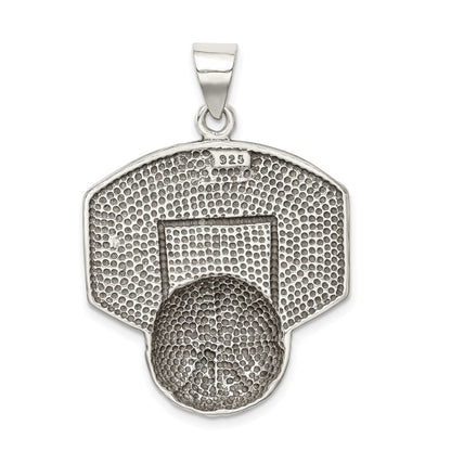 Sterlingsilber Antikisiert & Strukturiert Basketball mit Backboard Anhänger