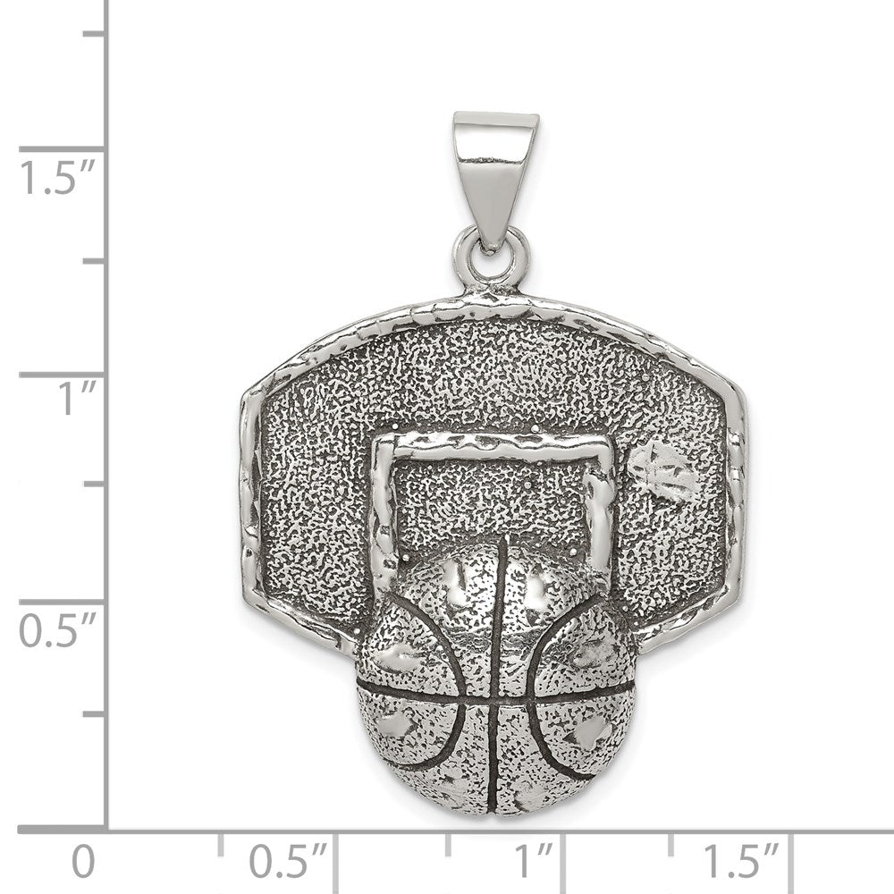 Sterlingsilber Antikisiert & Strukturiert Basketball mit Backboard Anhänger