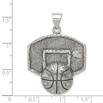 Sterlingsilber Antikisiert & Strukturiert Basketball mit Backboard Anhänger