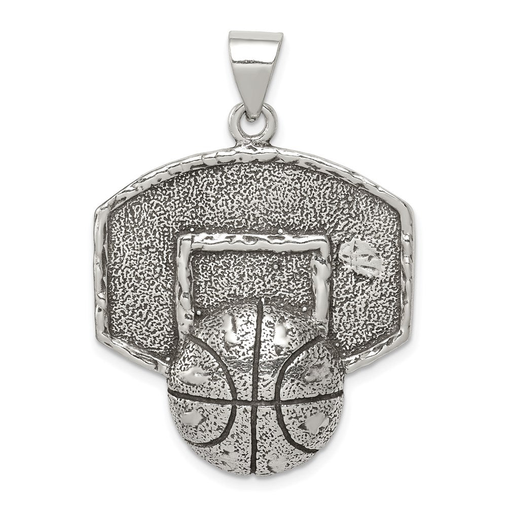 Sterlingsilber Antikisiert & Strukturiert Basketball mit Backboard Anhänger