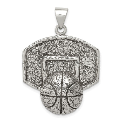 Sterlingsilber Antikisiert & Strukturiert Basketball mit Backboard Anhänger