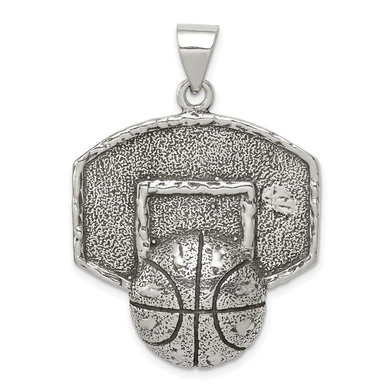 Sterlingsilber Antikisiert & Strukturiert Basketball mit Backboard Anhänger