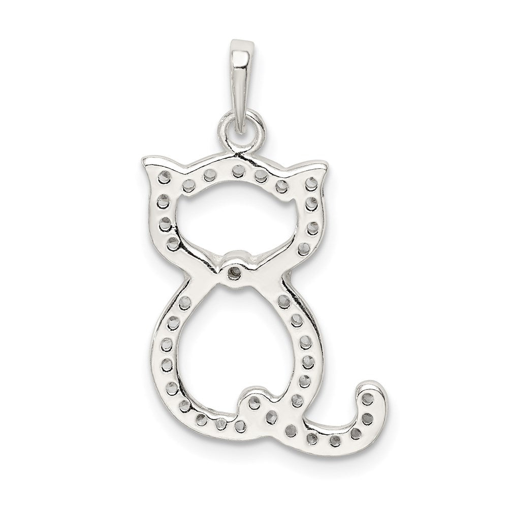 Sterlingsilber Poliert Zirkonia Katze Anhänger