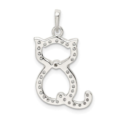 Sterlingsilber Poliert Zirkonia Katze Anhänger