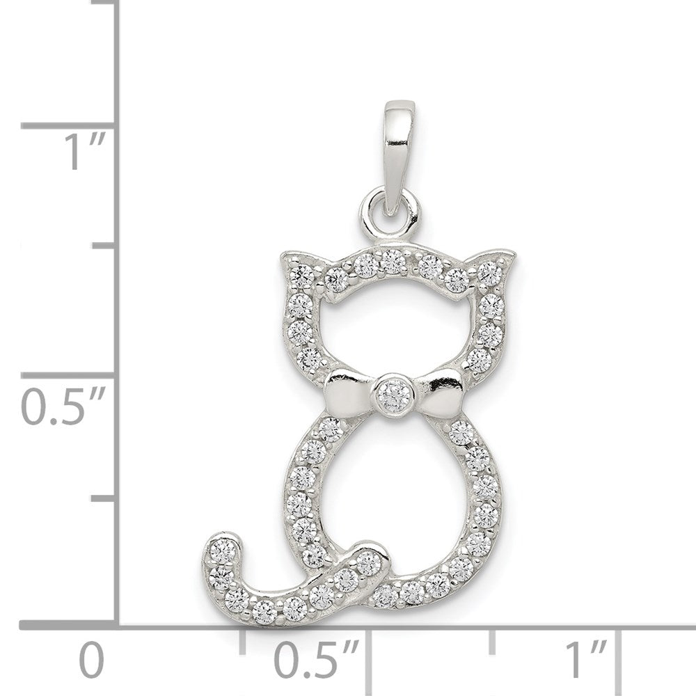 Sterlingsilber Poliert Zirkonia Katze Anhänger