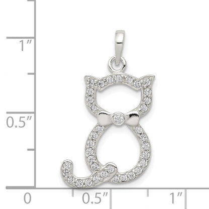 Sterlingsilber Poliert Zirkonia Katze Anhänger